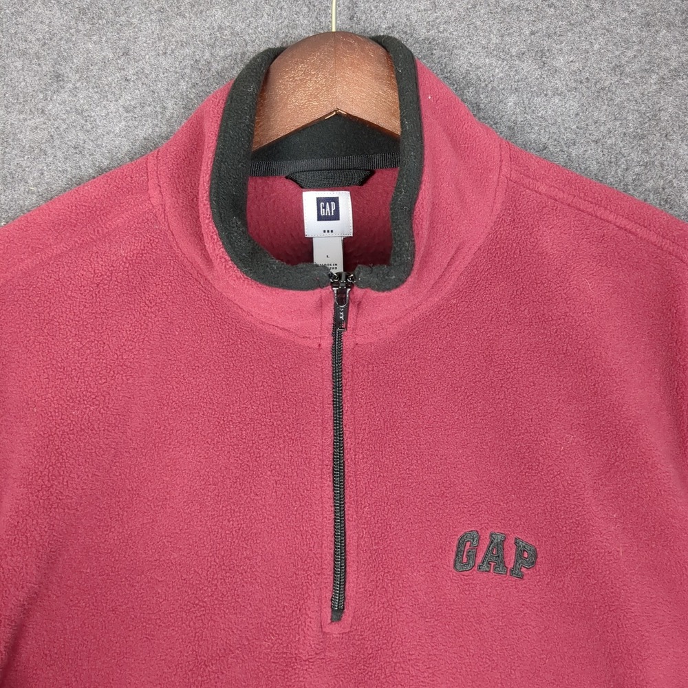 GAP Mens Fleece Pullover‎ 1/4 Zip Mock Neck Maroon Burgundy Size L Embroidered - Picture 6 of 11